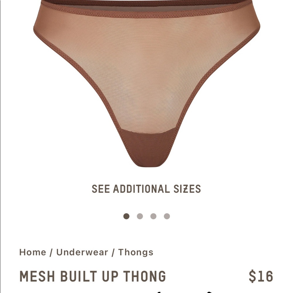 SKIMS MESH BUILT UP THONG. Color: Jasper. Size: XXS